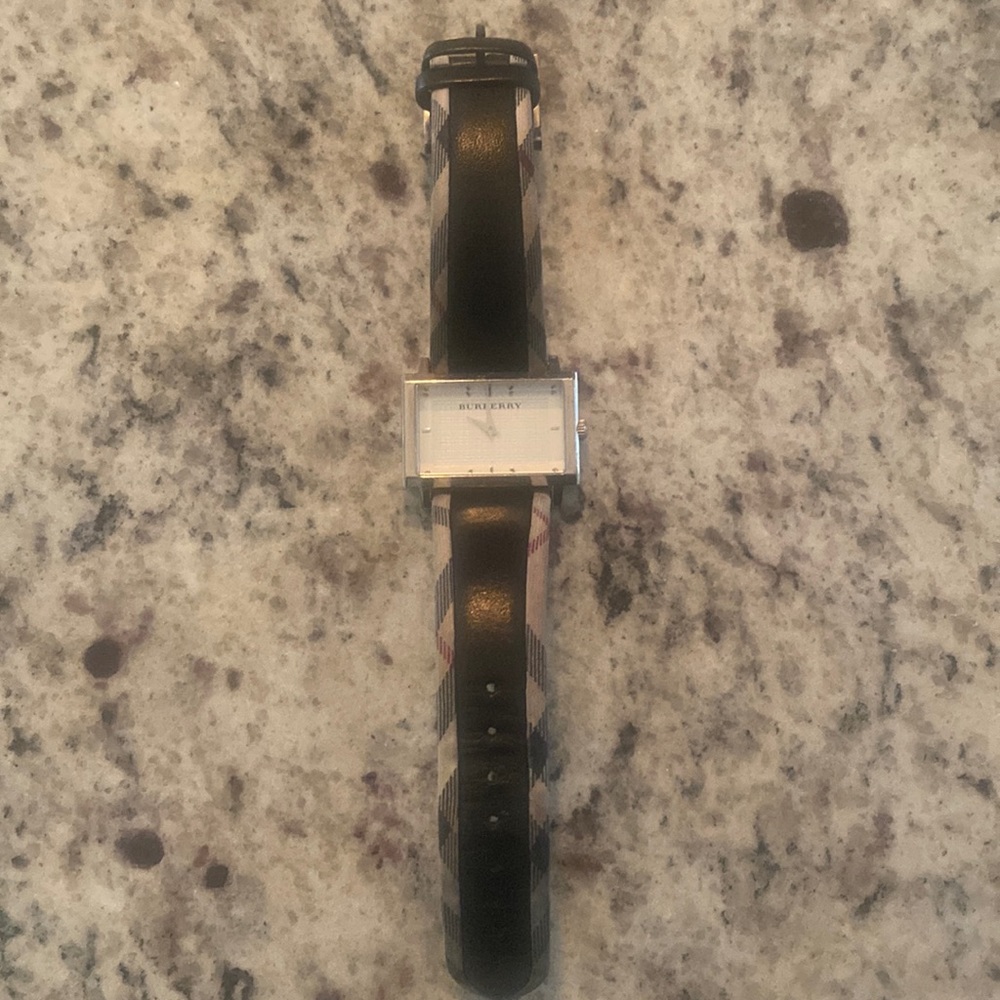 Burberry rectangle leather and check watch